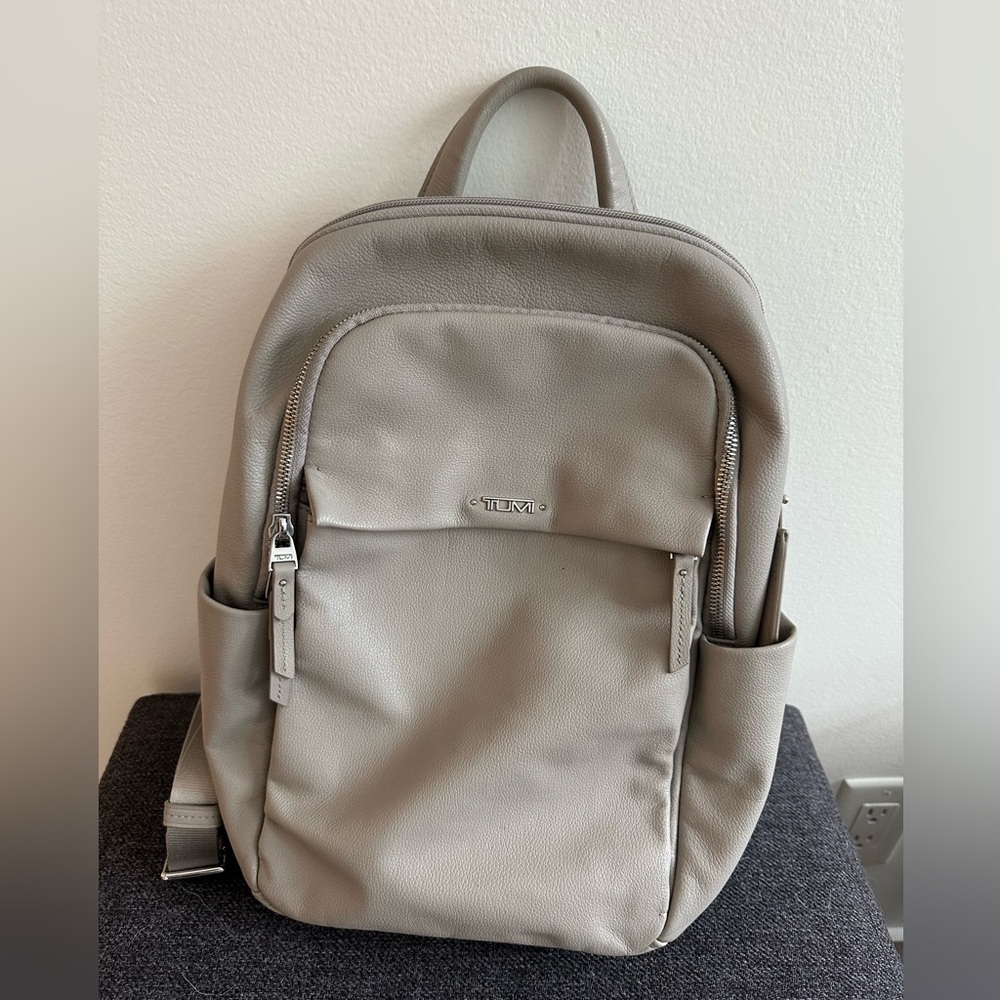 TUMI Taupe Leather Backpack